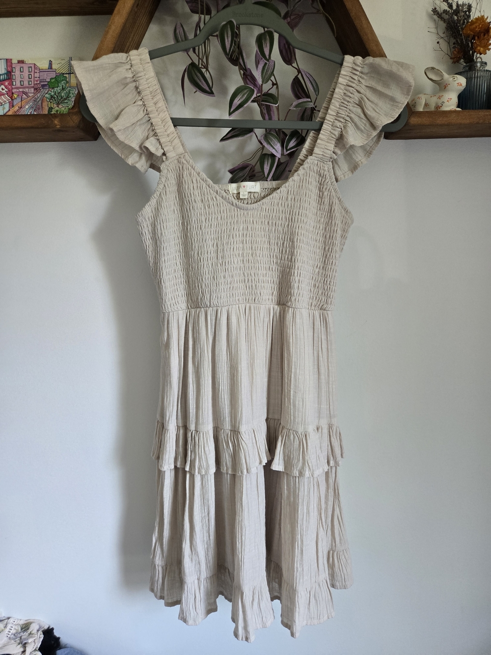 Ultra Flirt Cream Ruffle-Tiered Sleeveless Dress